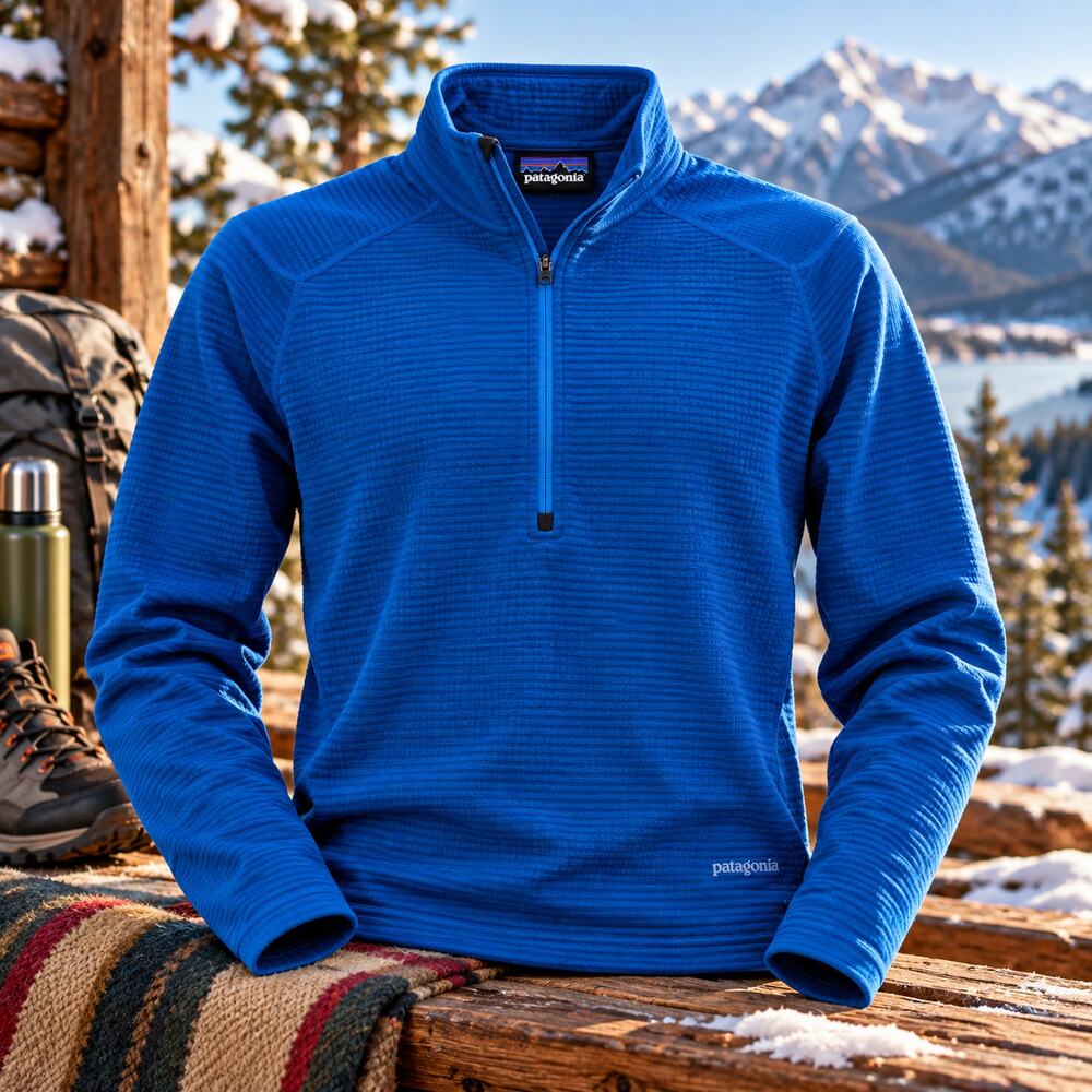 Patagonia Capilene 4 Mens Large Blue Polartec Power Dry 1/4 Zip Baselayer